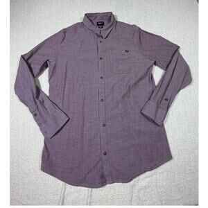 Fox Racing Men Medium Maroon Button Front Long Sleeve Oxford Casual Shirt Wear